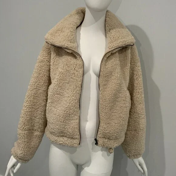Oversized Sherpa Zip Jacket Teddy Fleece Cropped Coat - Picture 3 of 4